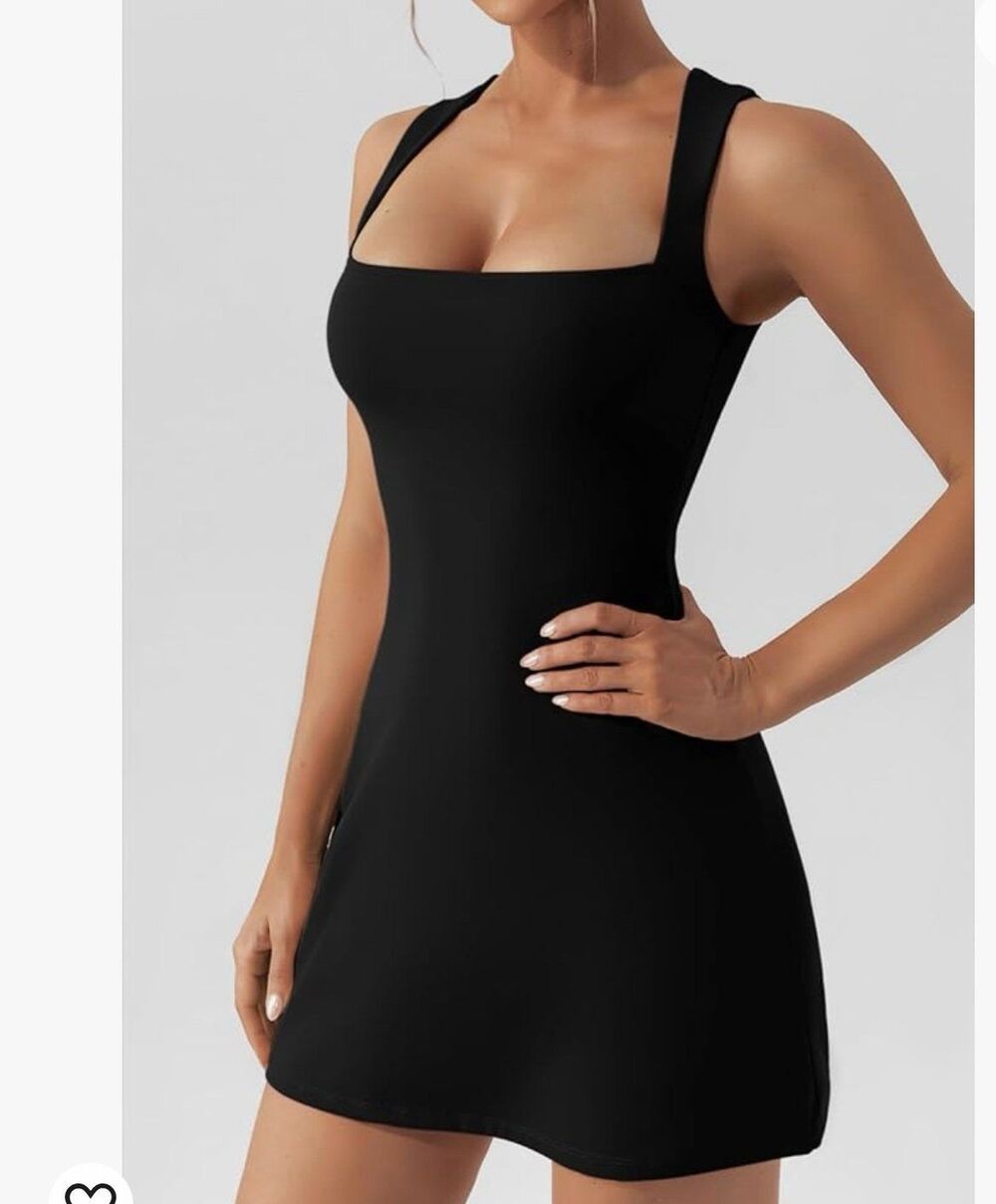 Qinsen Square Neck Stretch Flare Mini Dress Size 4 New With Tag
